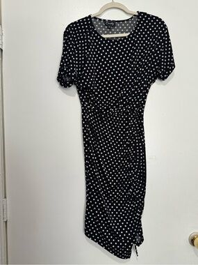 Everlily Black & White Polka Dot Short Sleeve Ruched Sheath Dress - Size S